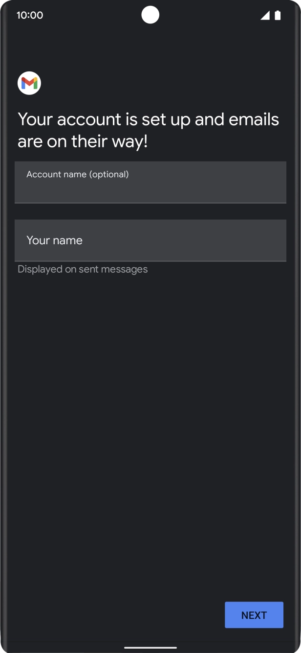 Press the field below 'Account name (optional)' and key in the required name. Press the field below 'Account name (optional)' and key in the required name.