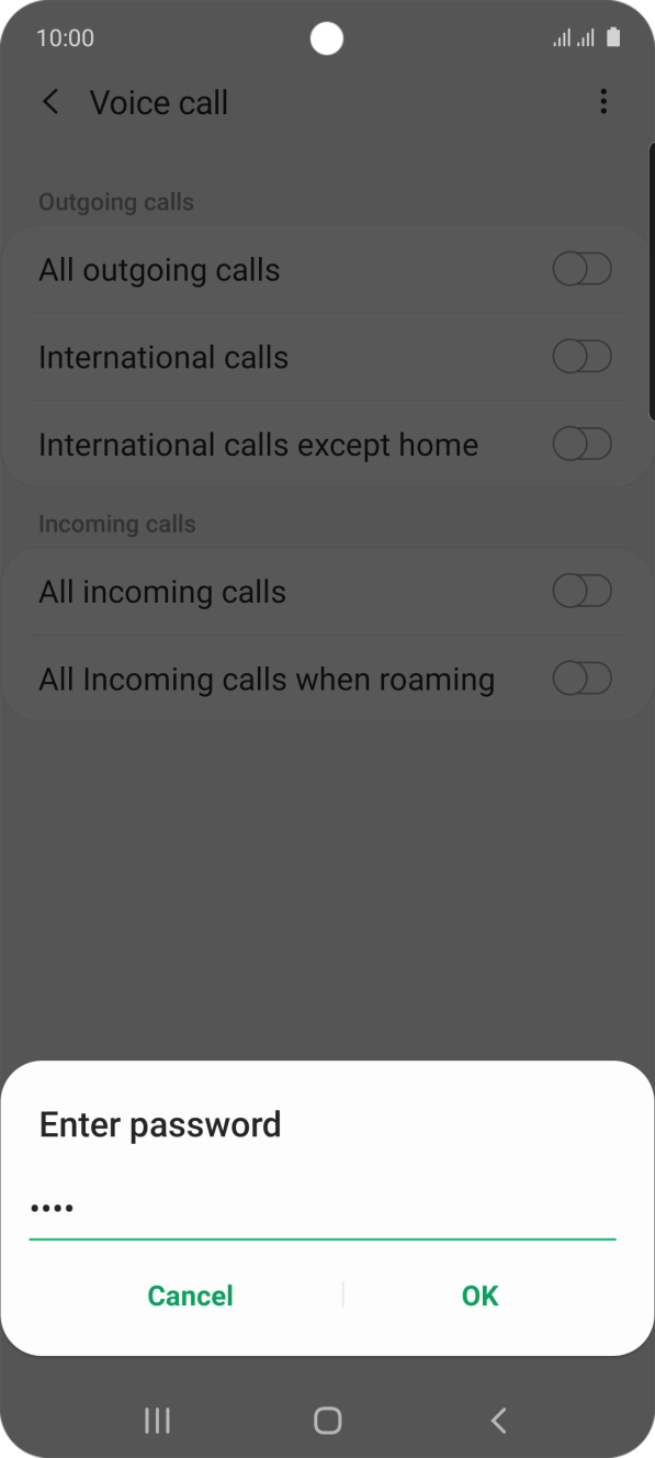 Key in your barring password and press OK.