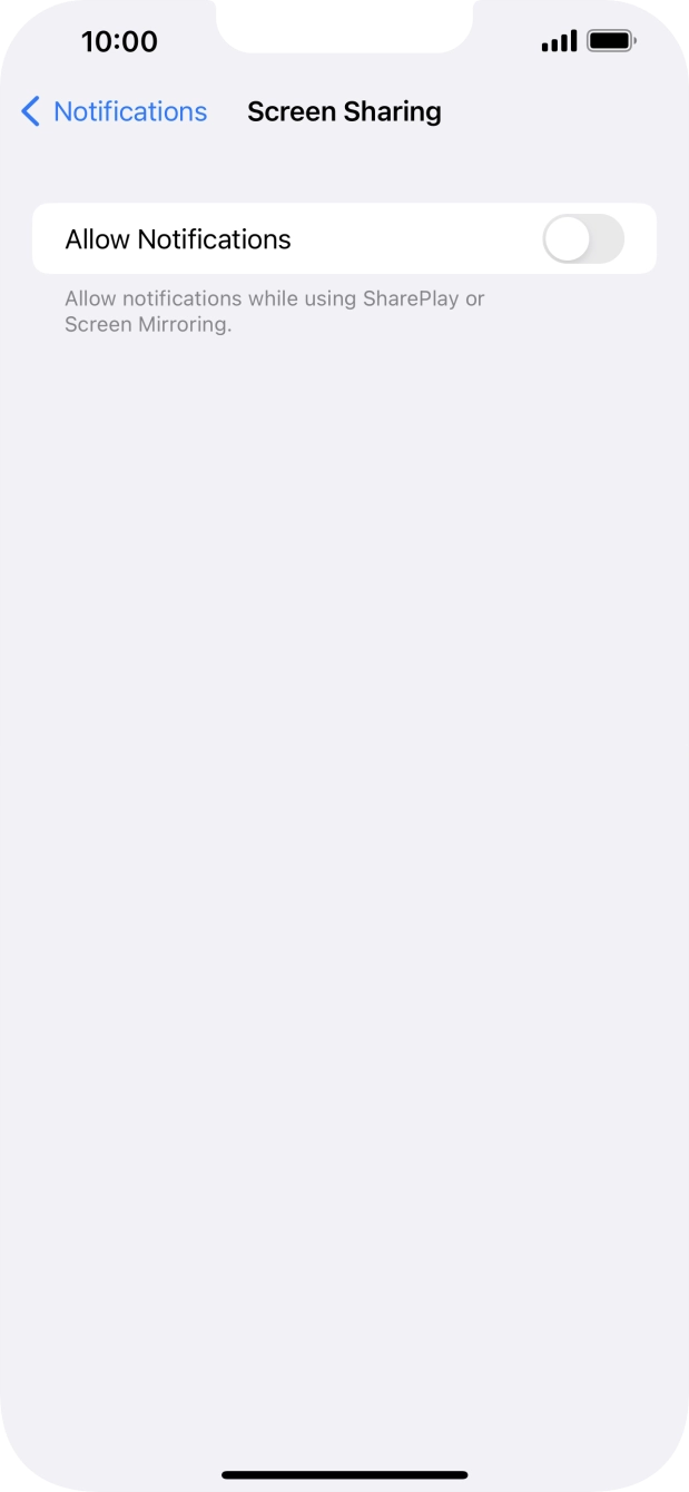 Press the indicator next to 'Allow Notifications' to turn the function on or off. Press the indicator next to 'Allow Notifications' to turn the function on or off.