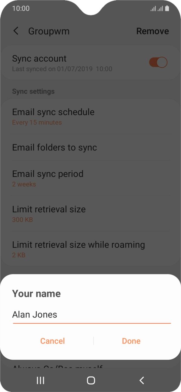 Key in the required sender name and press Done. Key in the required sender name and press Done.