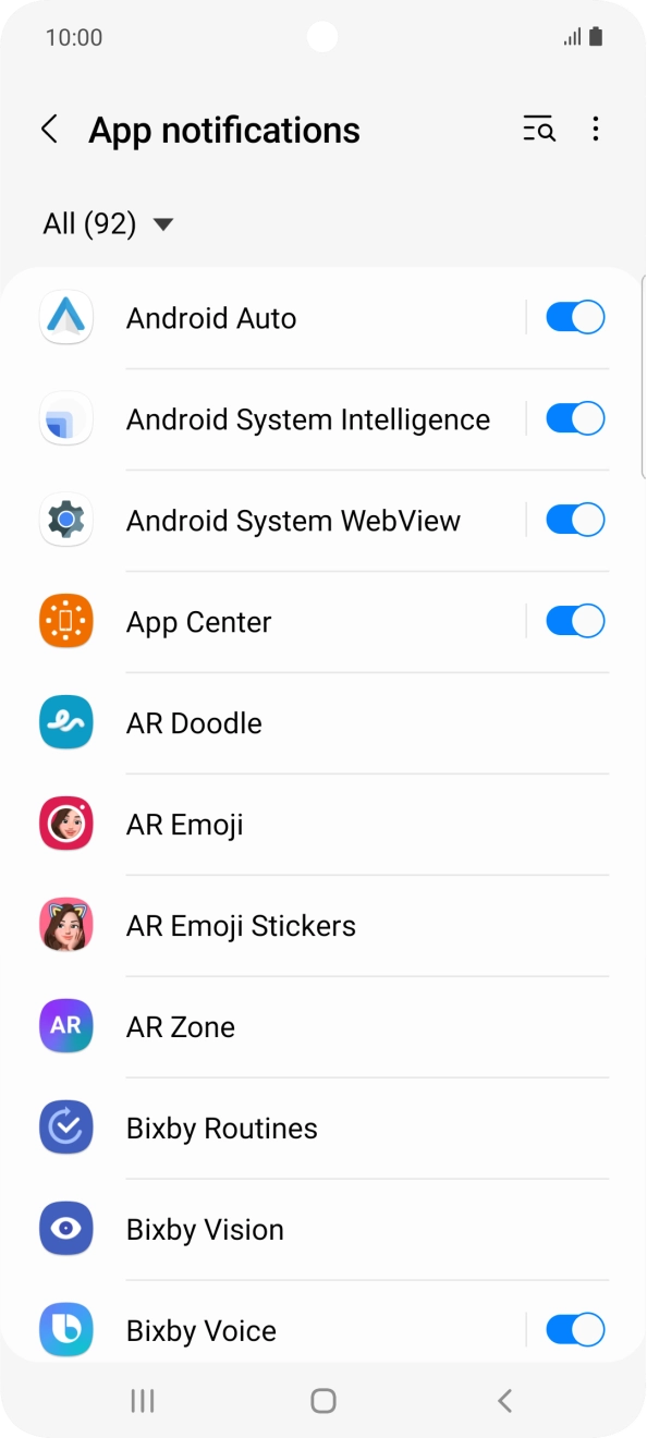 Press the indicators next to the required apps to turn the function on or off.