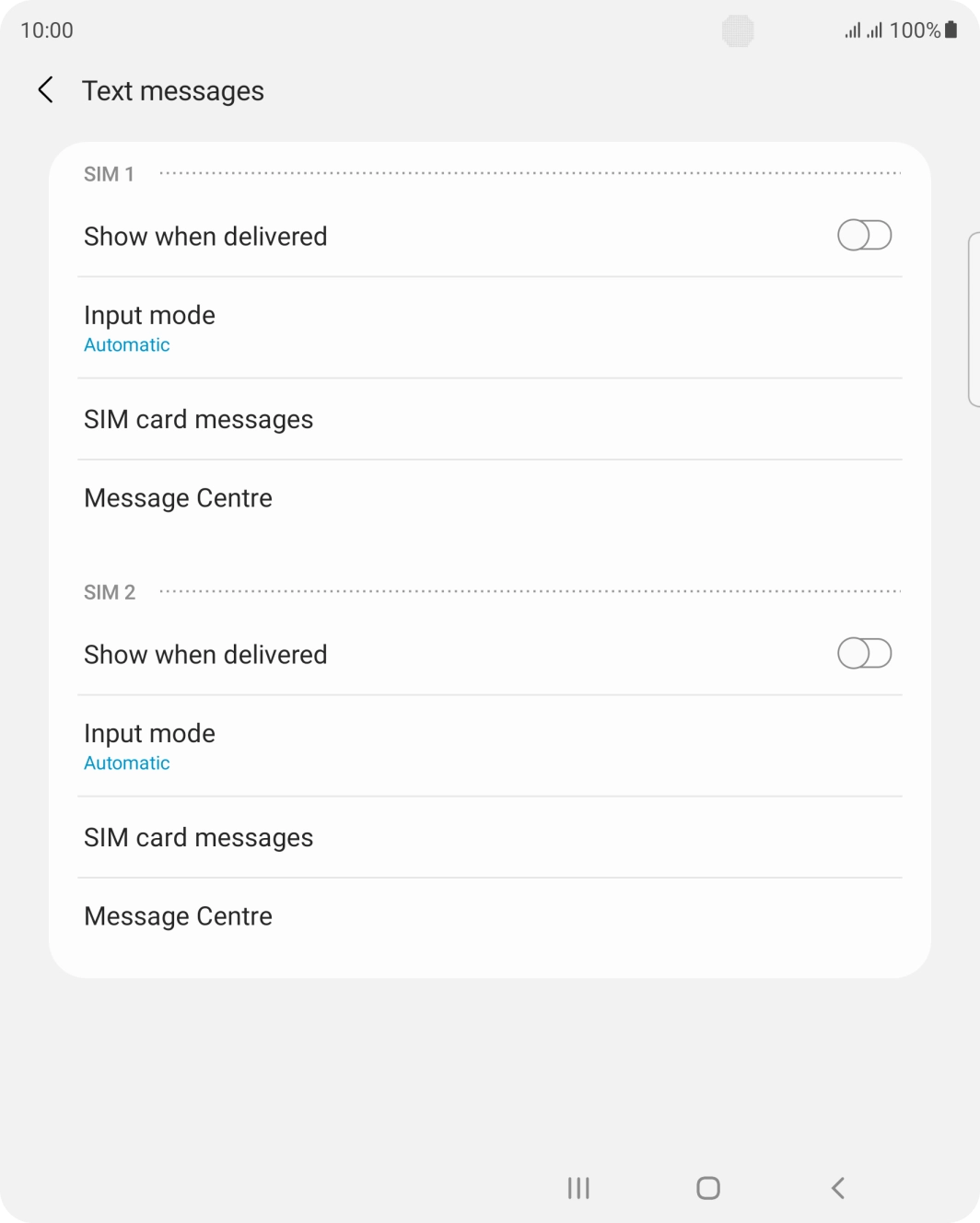 Press Message Centre below the required SIM.