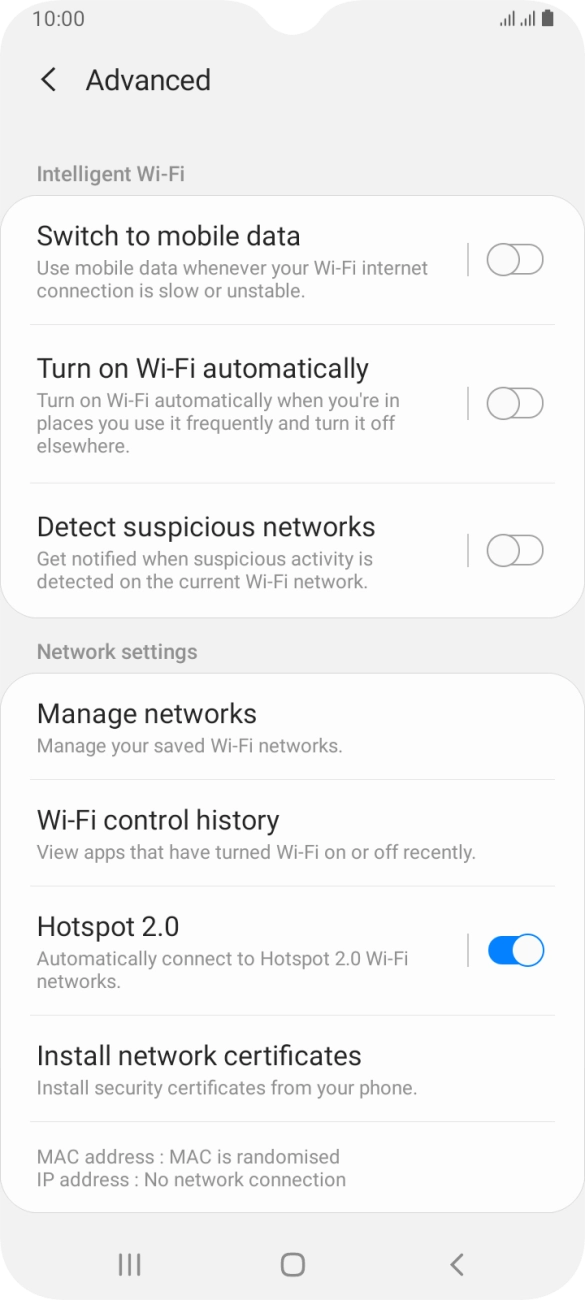 Press the indicator next to 'Switch to mobile data' to turn the function on or off. Press the indicator next to 'Switch to mobile data' to turn the function on or off.