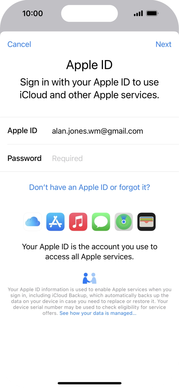 Press the field next to 'Password' and key in the password for your Apple ID.