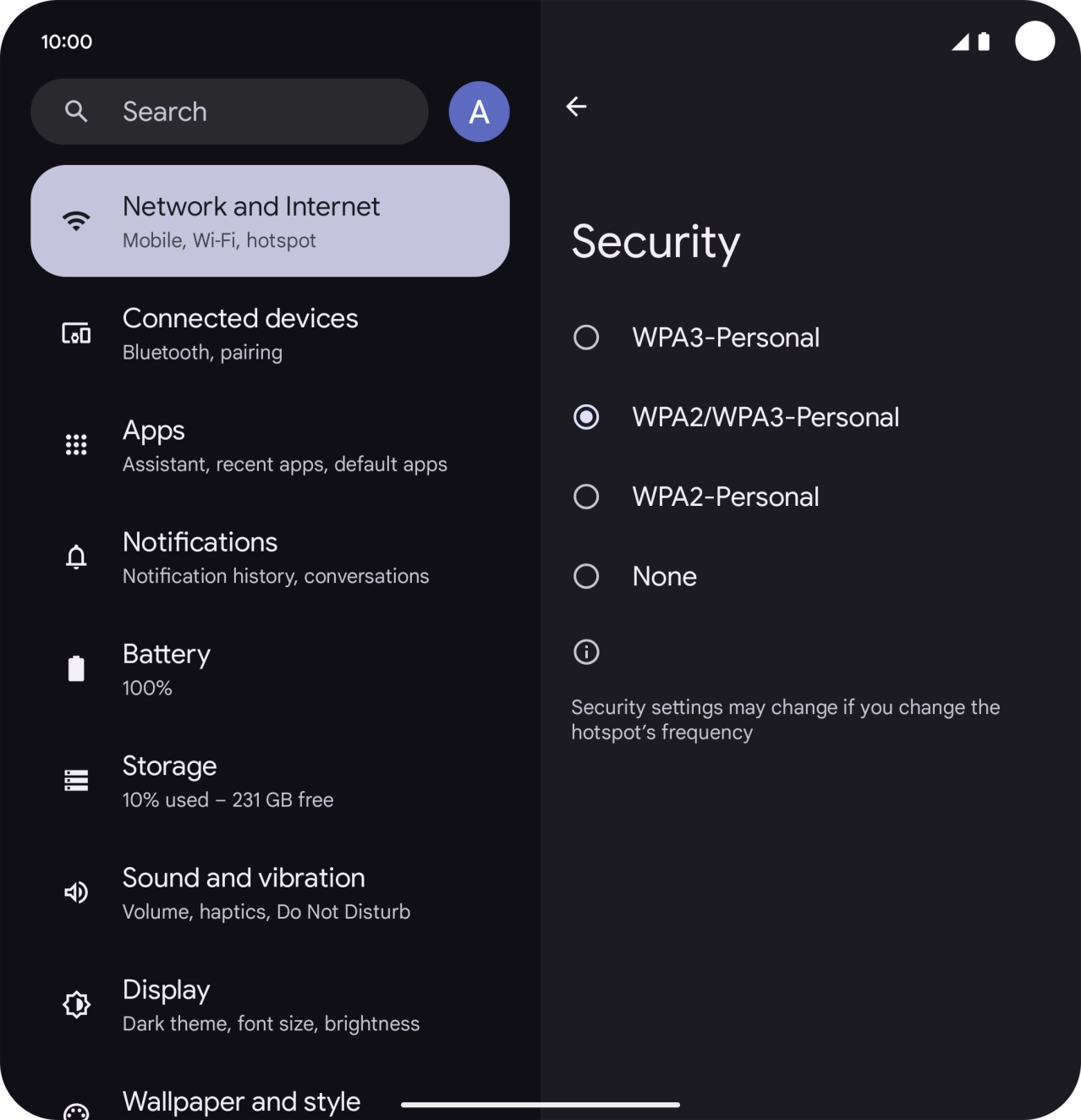 Press WPA3-Personal to password protect your WiFi hotspot.