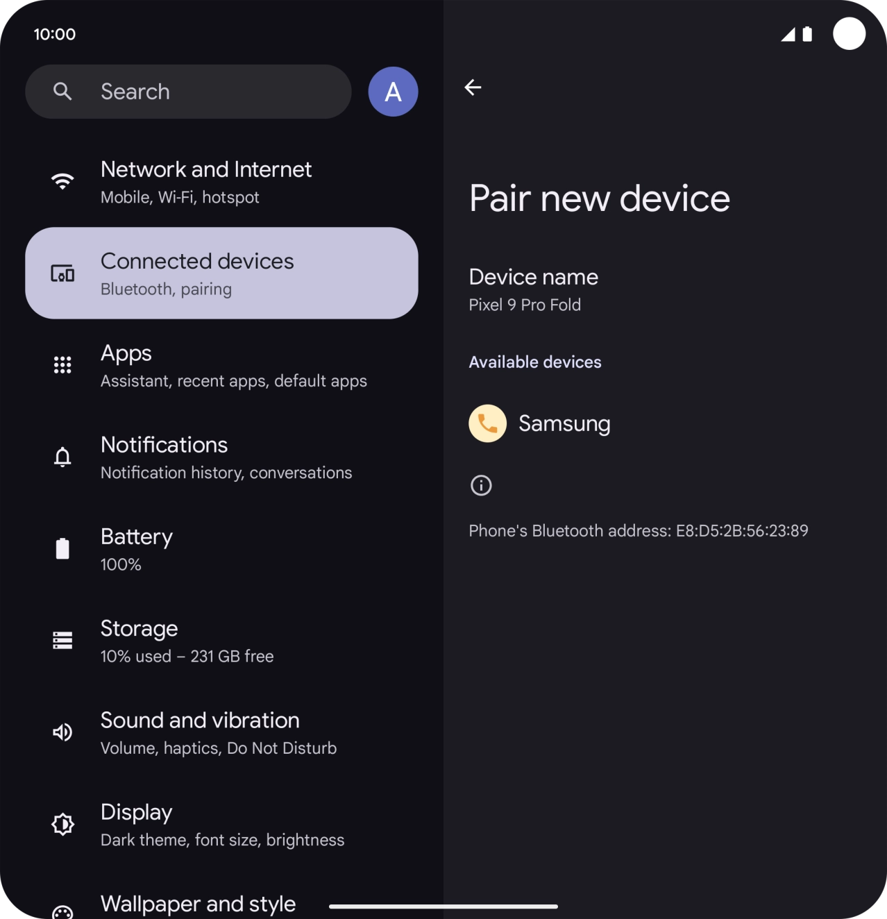 Press the required Bluetooth device and follow the instructions on the screen to pair the device with your phone.