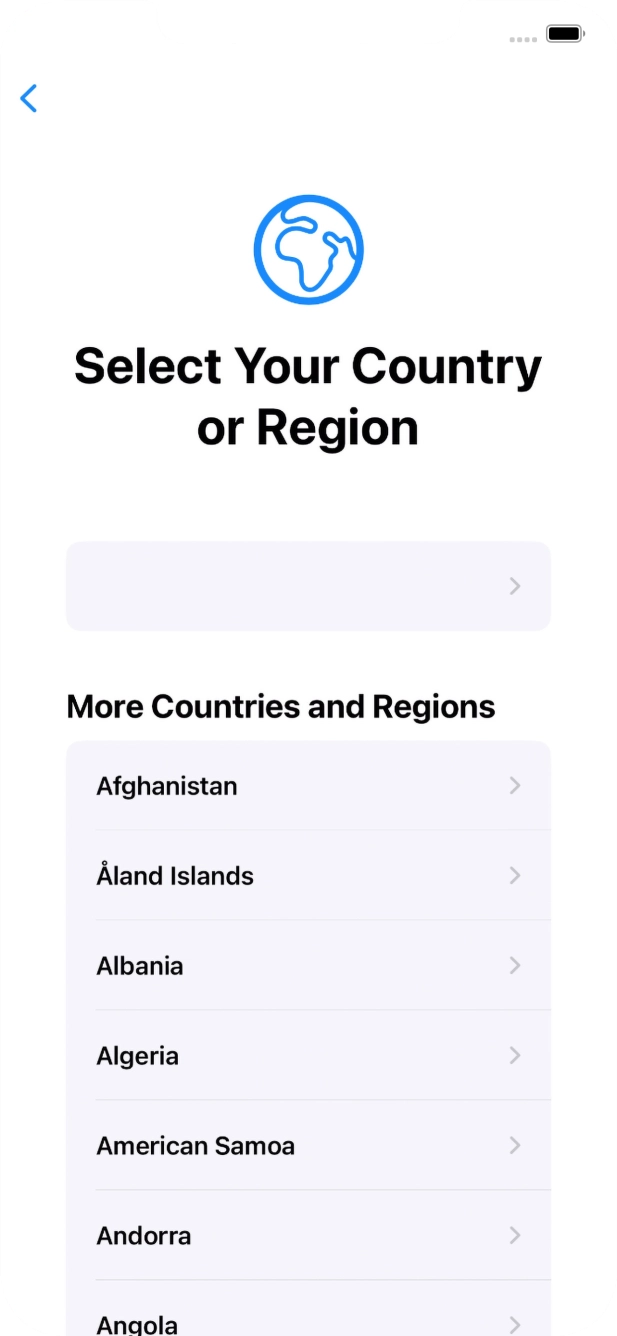 Press the required country or area. Press the required country or area.