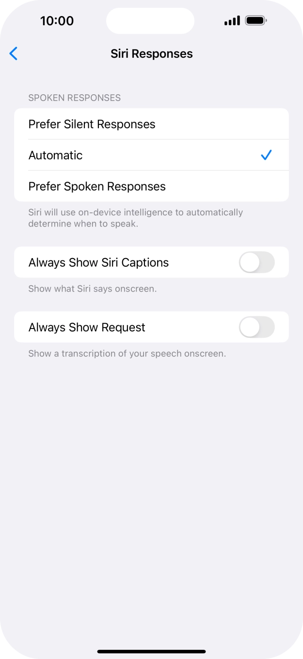 Press the required setting.