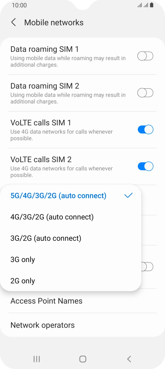 Press the required network mode.