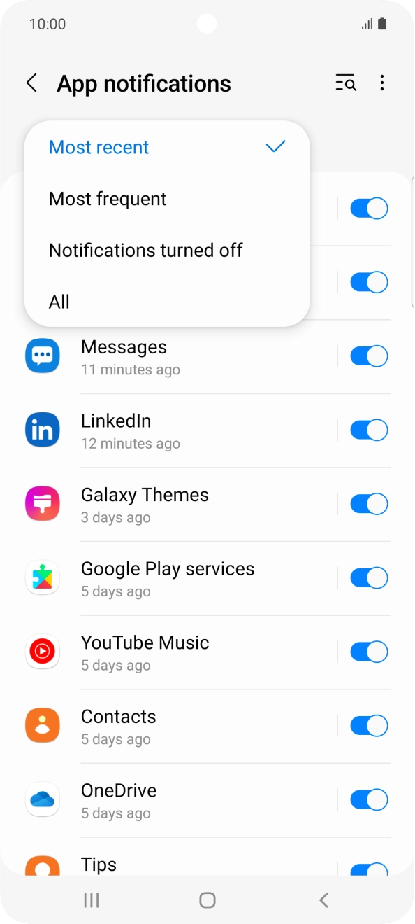 Press the required setting.