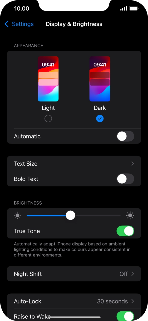 Press the indicator next to 'Automatic' to turn the function on or off.