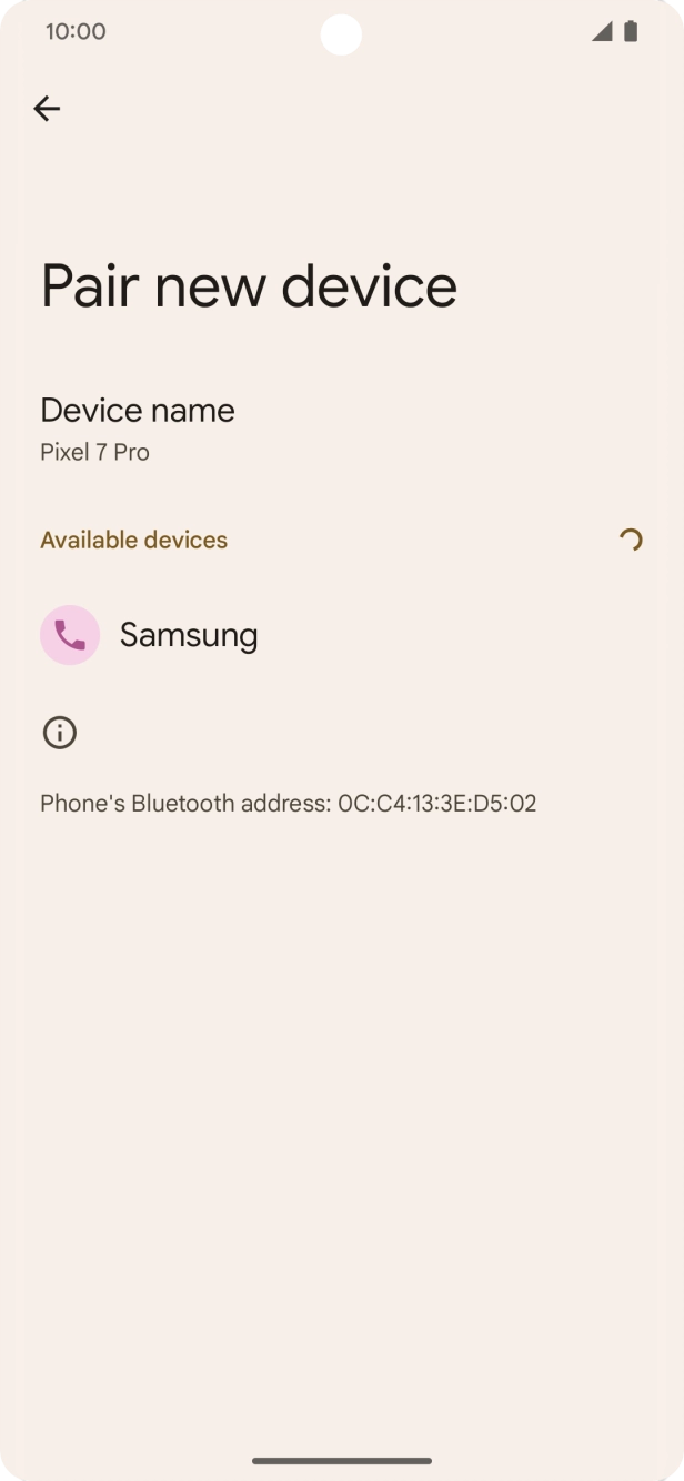 Press the required Bluetooth device and follow the instructions on the screen to pair the device with your phone.