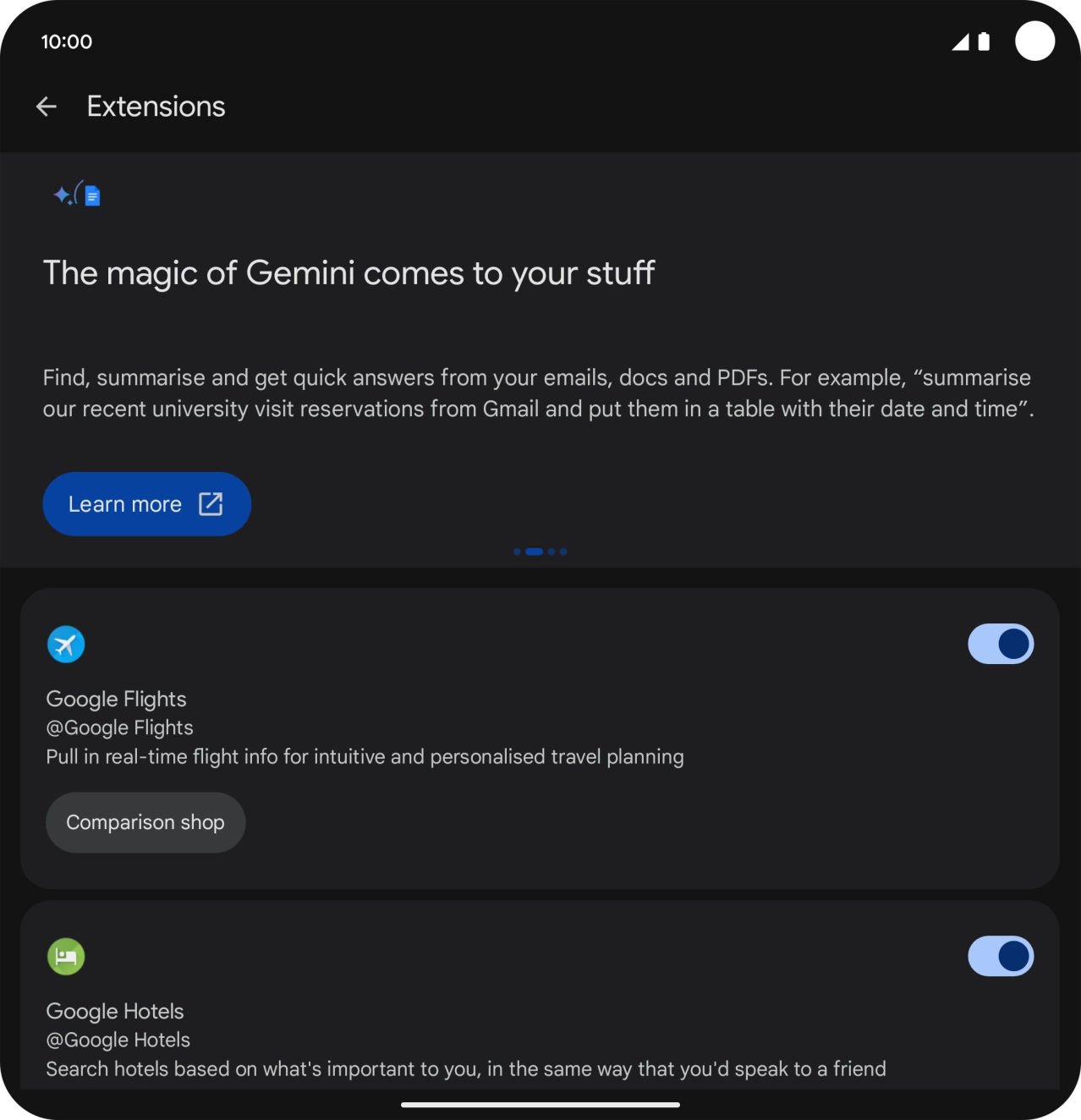 Press the indicator next to the required extension to turn on the function. Press the indicator next to the required extension to turn on the function.