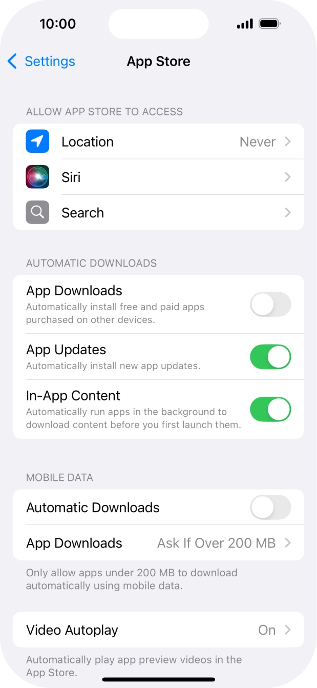Press the indicator next to 'App Updates' to turn the function on or off.