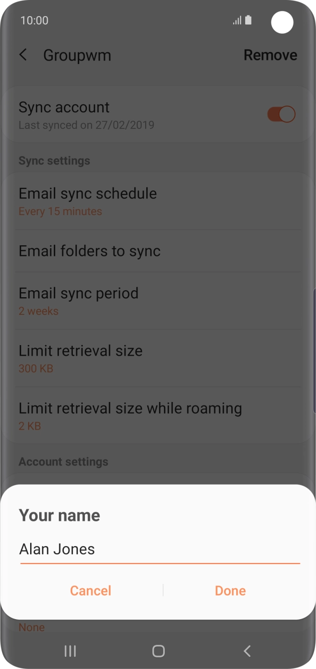 Key in the required sender name and press Done.