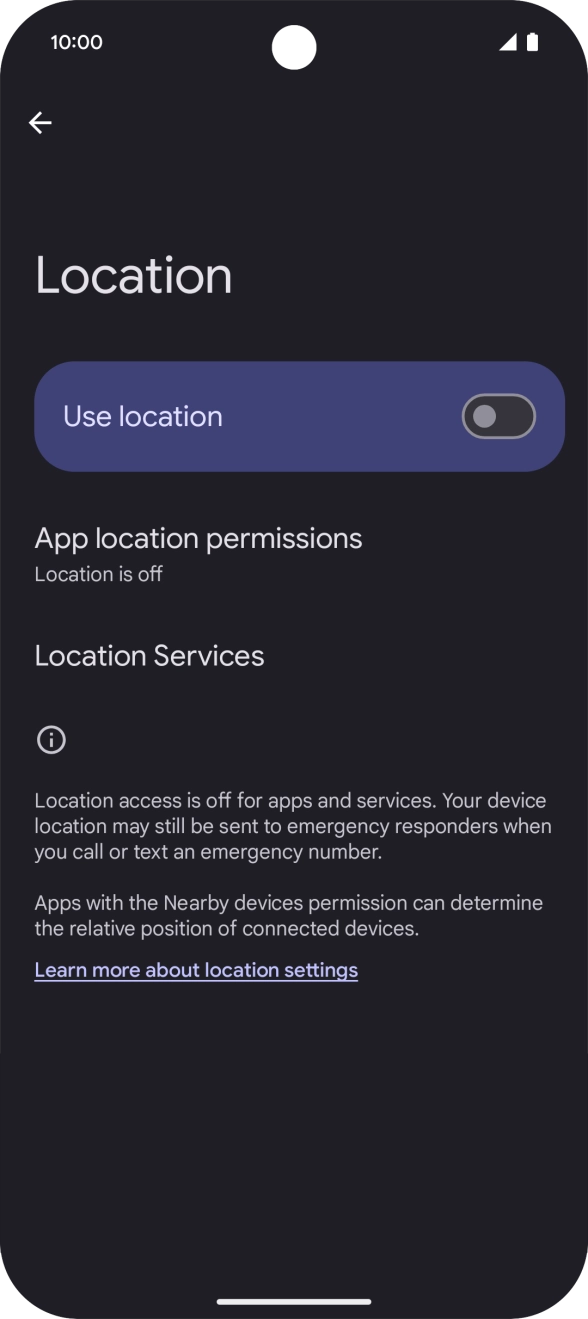 Press the indicator next to 'Use location' to turn the function on or off. Press the indicator next to 'Use location' to turn the function on or off.