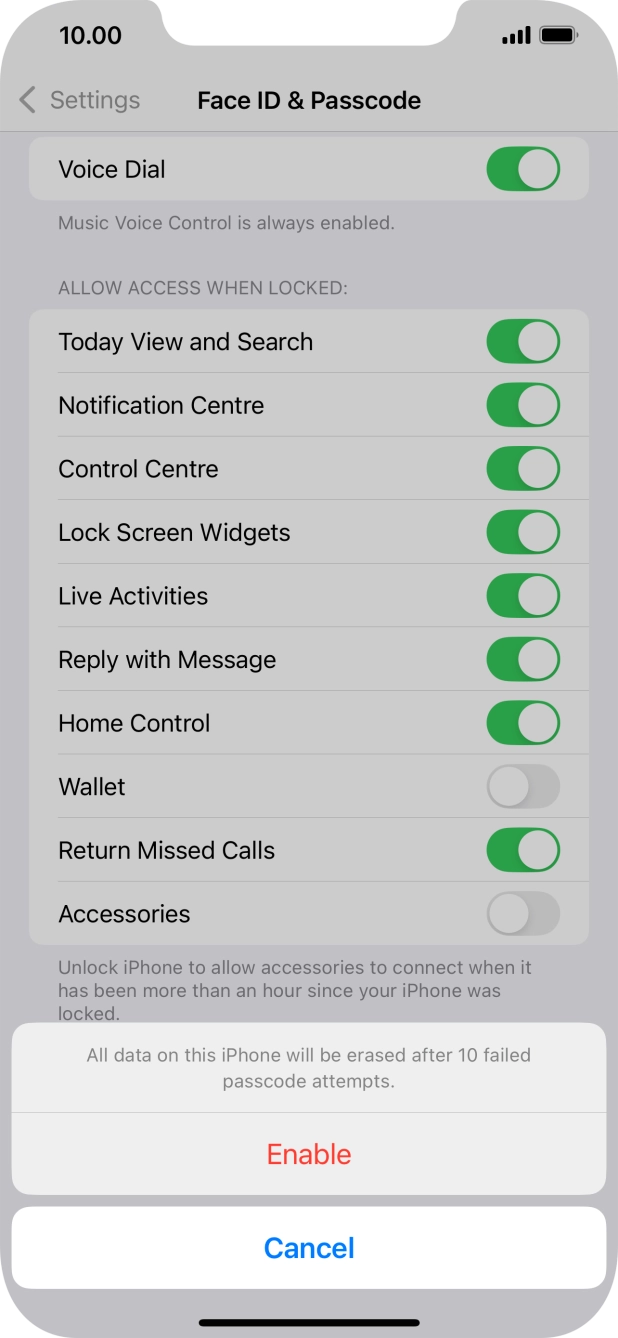 If you turn on the function, press Enable. If you turn on the function, press Enable.