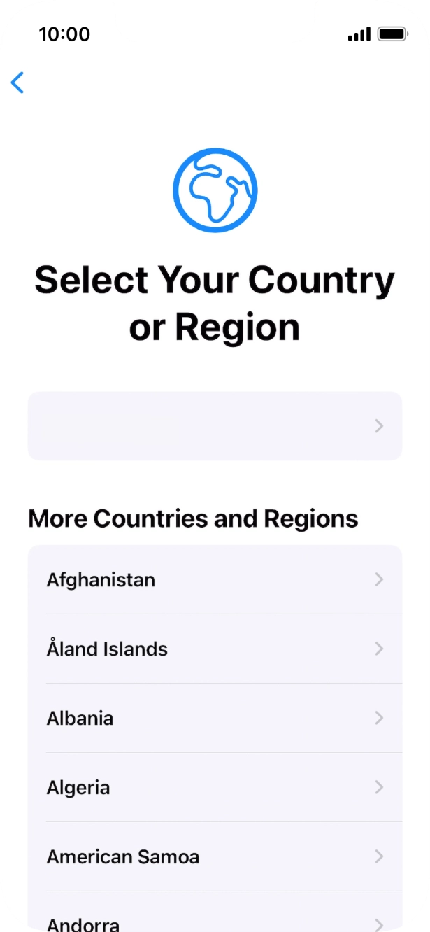 Press the required country or area. Press the required country or area.