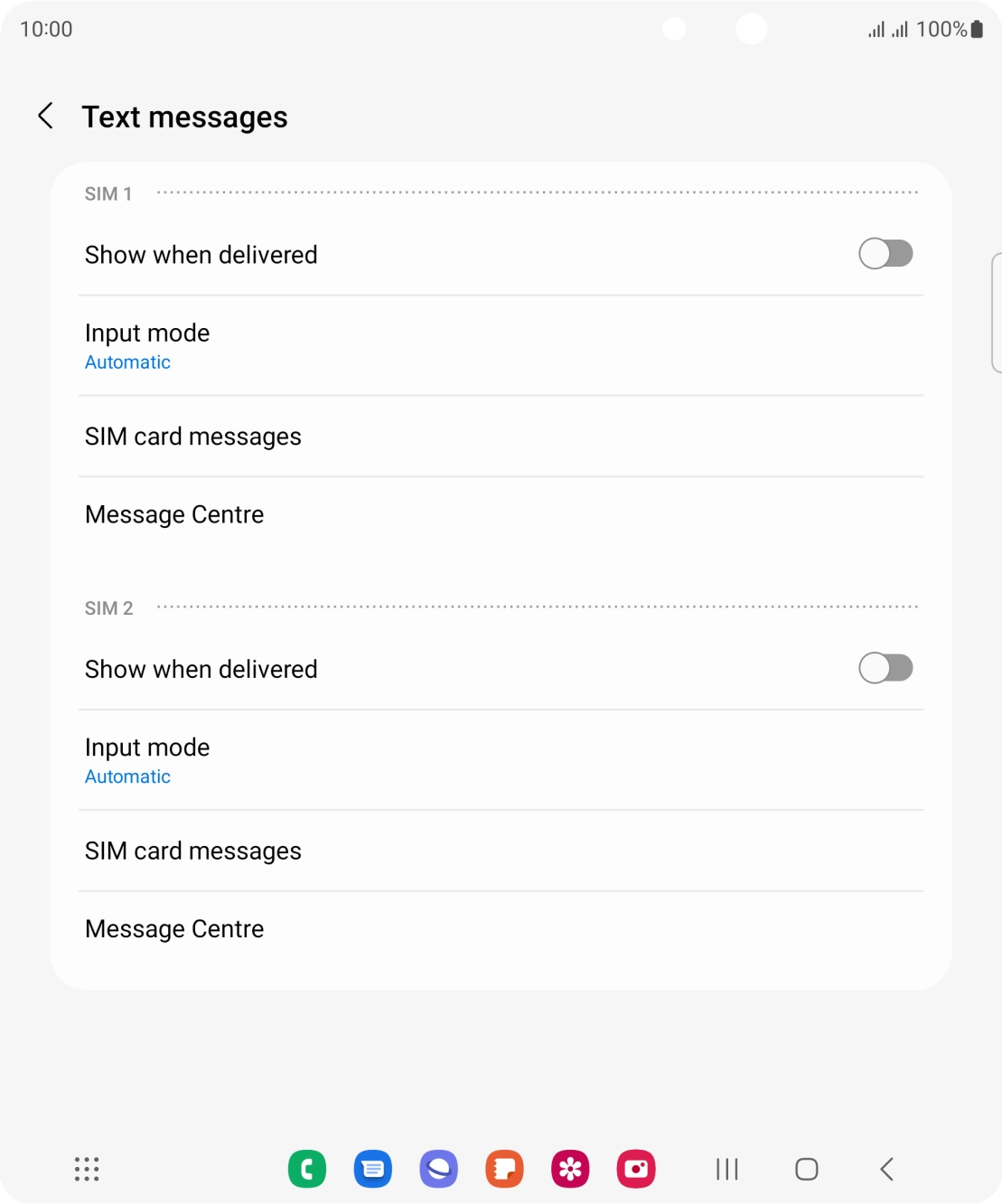Press Message Centre below the required SIM.