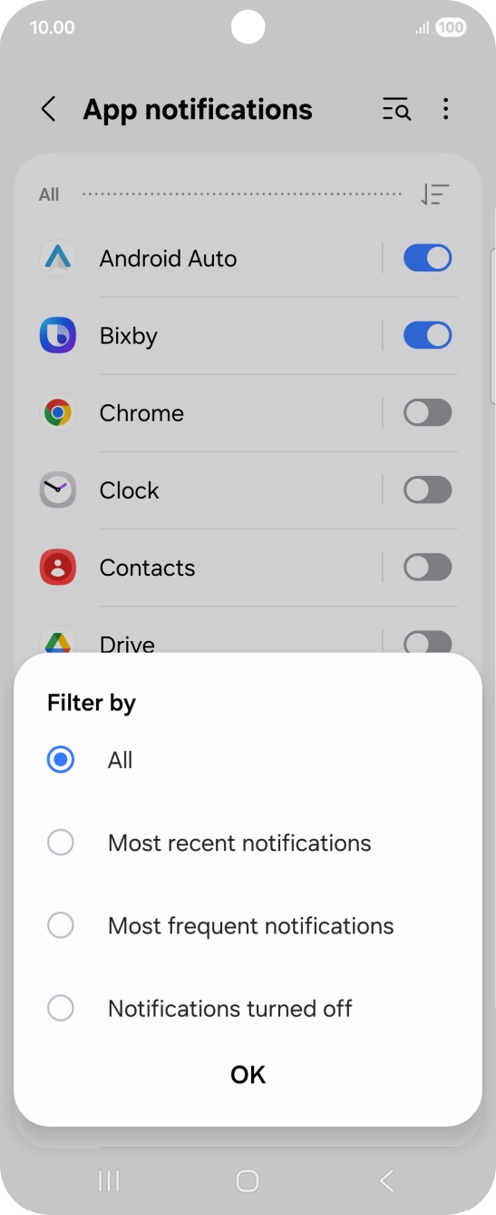 Press the required setting.