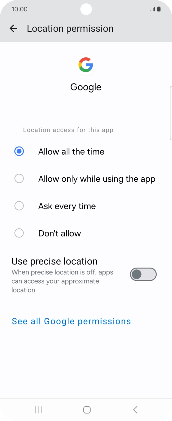 Press the required setting.