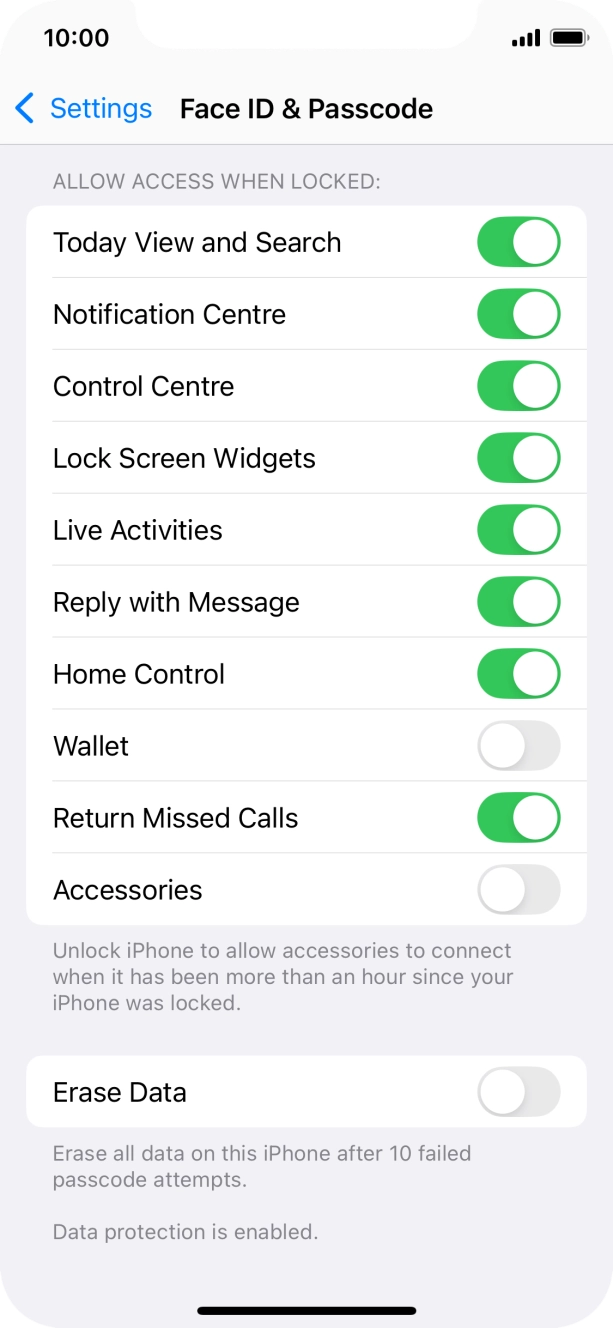 Press the indicator next to 'Erase Data' to turn the function on or off. Press the indicator next to 'Erase Data' to turn the function on or off.