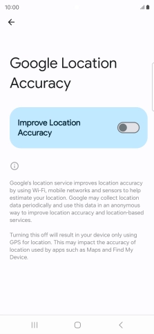 If you press the indicator next to 'Improve Location Accuracy' to turn on the function, your phone can find your exact position using the GPS satellites, the mobile network and nearby WiFi networks. Satellite-based GPS requires a clear view of the sky.