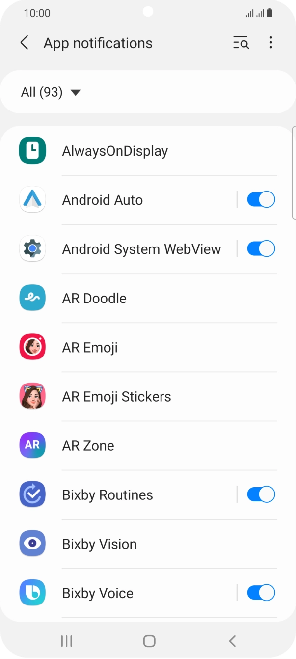 Press the indicators next to the required apps to turn the function on or off.