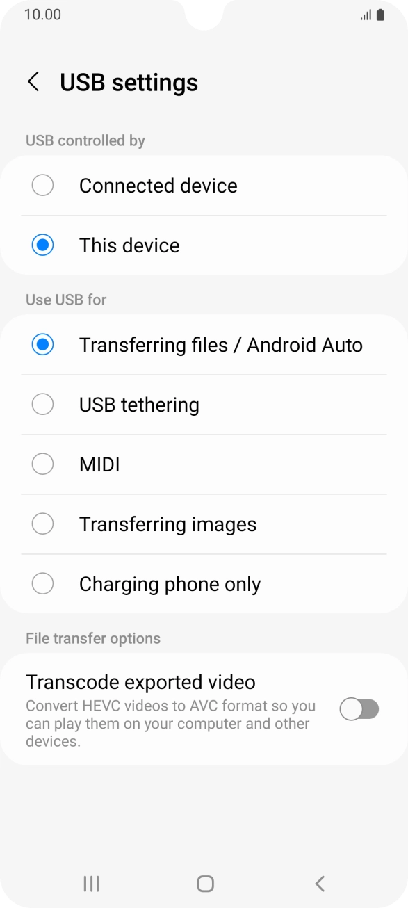 Press Transferring files / Android Auto. Press Transferring files / Android Auto.