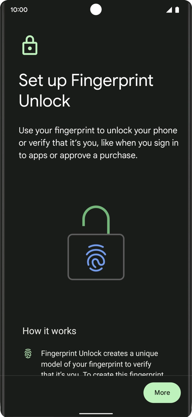 Follow the instructions on the screen to create the phone lock code using your fingerprint. Follow the instructions on the screen to create the phone lock code using your fingerprint.