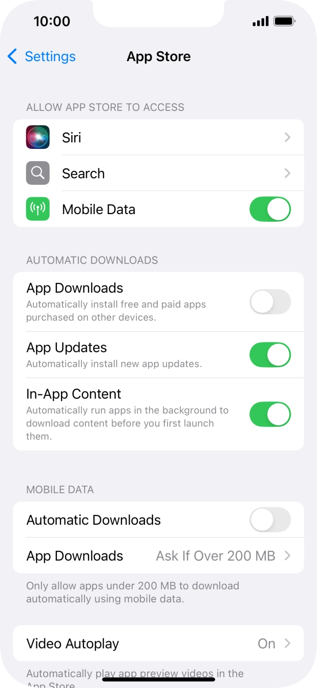 Press the indicator next to 'App Updates' to turn the function on or off. Press the indicator next to 'App Updates' to turn the function on or off.
