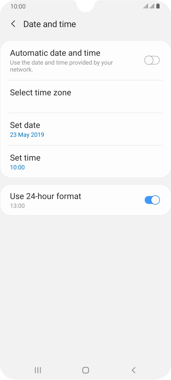 Press the indicator next to 'Automatic date and time' to turn on the function.