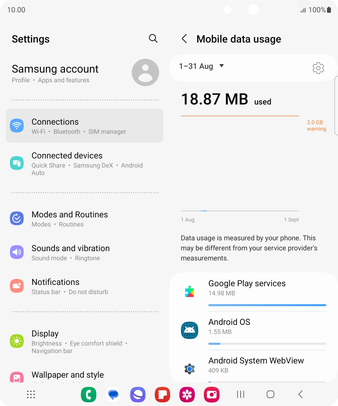 The data usage for each application is displayed below the name of the application.