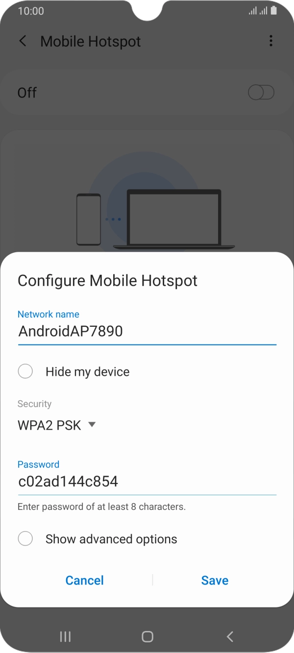 Press the field below 'Network name' and key in the required name.