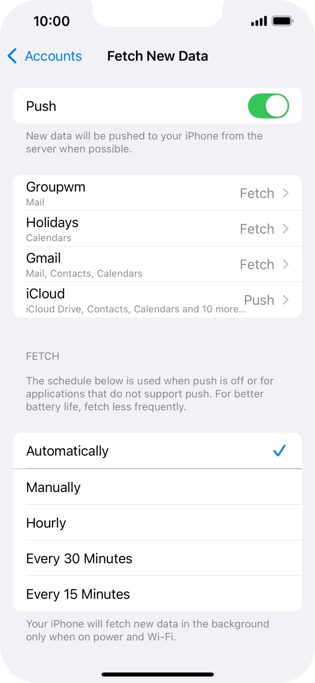 Press the indicator next to 'Push' to turn the function on or off. Press the indicator next to 'Push' to turn the function on or off.
