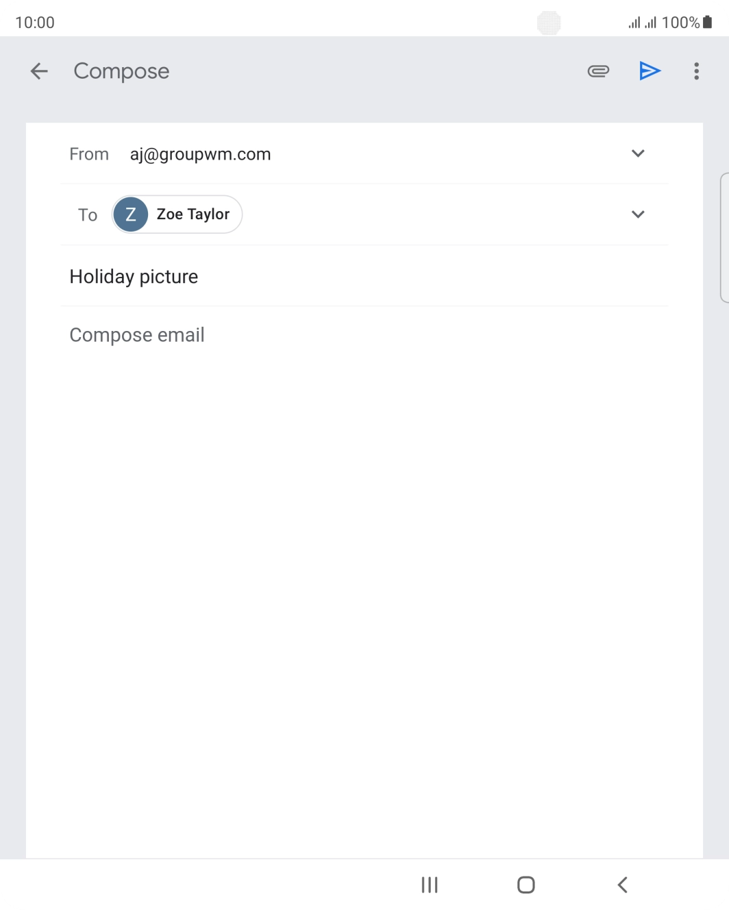 Press the text input field and write the text for your email.