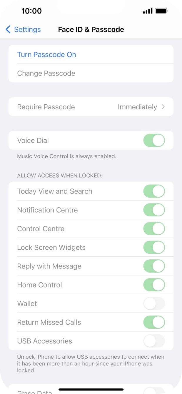 Press Turn Passcode On and key in a phone lock code of your own choice twice.