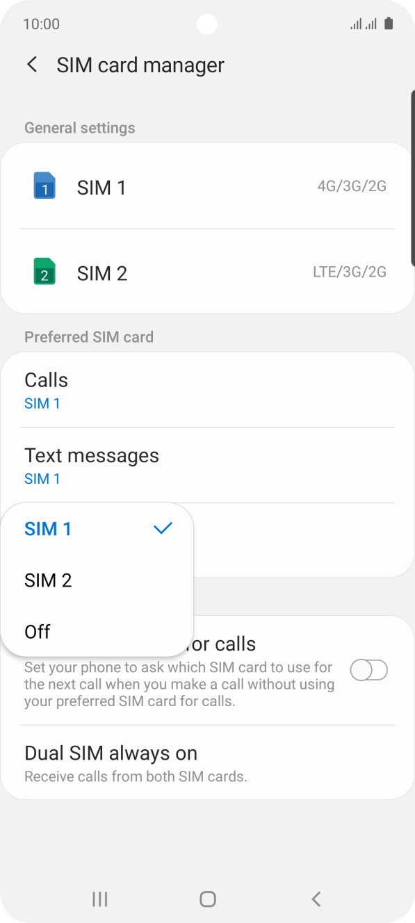 Press the required setting.