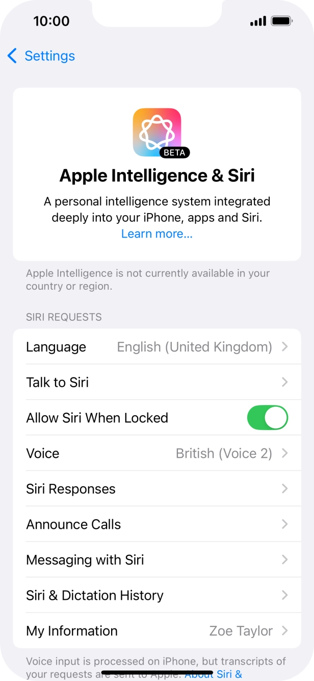 Press the indicator next to 'Allow Siri When Locked' to turn the function on or off.