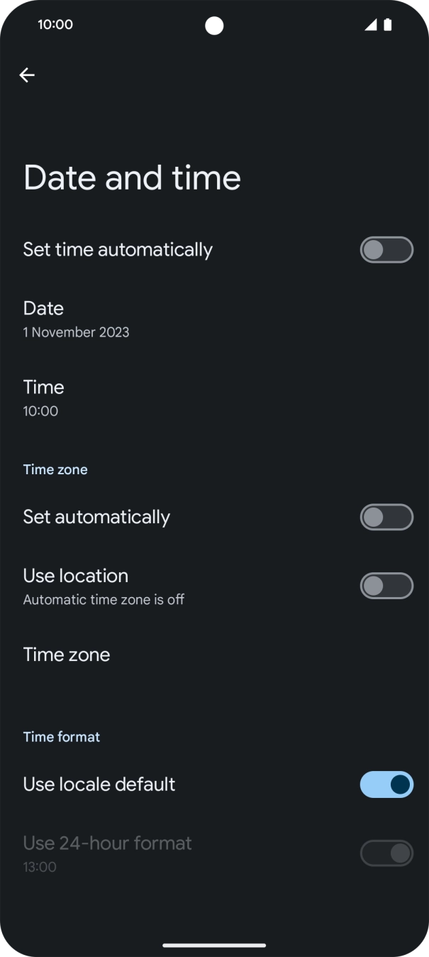 Press the indicator next to 'Set time automatically' to turn on the function.