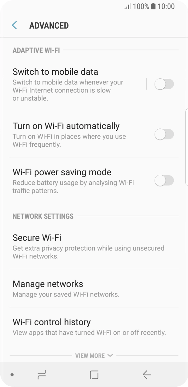 Press the indicator next to 'Switch to mobile data' to turn the function on or off. Press the indicator next to 'Switch to mobile data' to turn the function on or off.