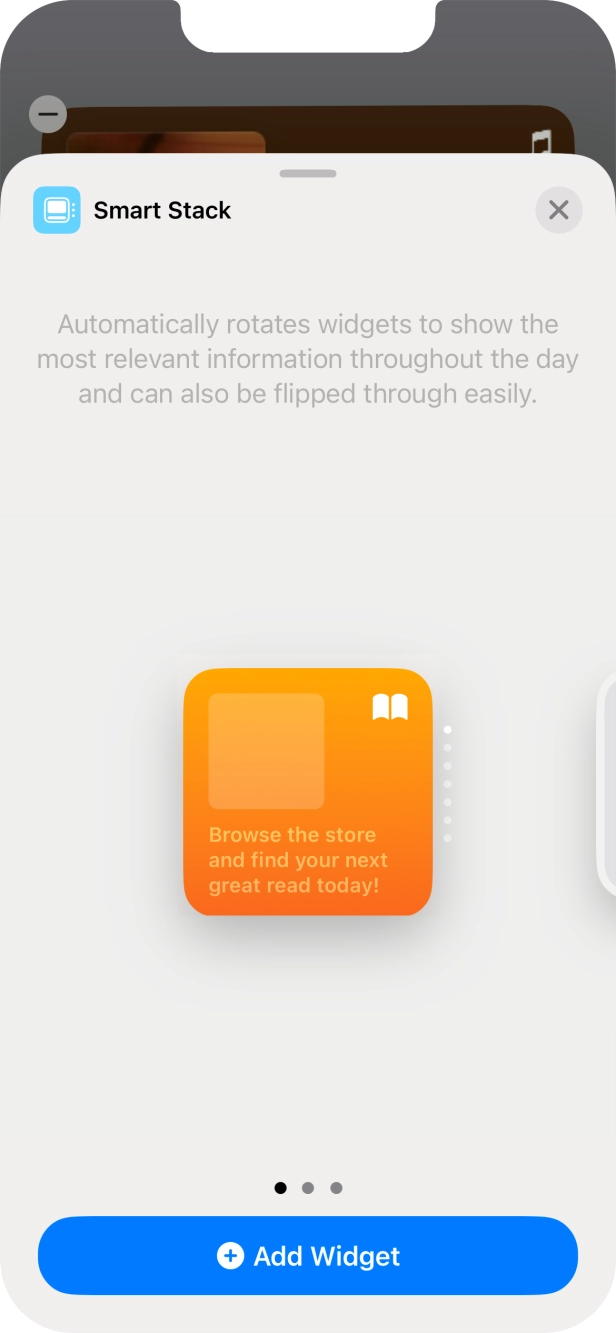 Slide your finger right or left on the screen to select the required widget size. Slide your finger right or left on the screen to select the required widget size.