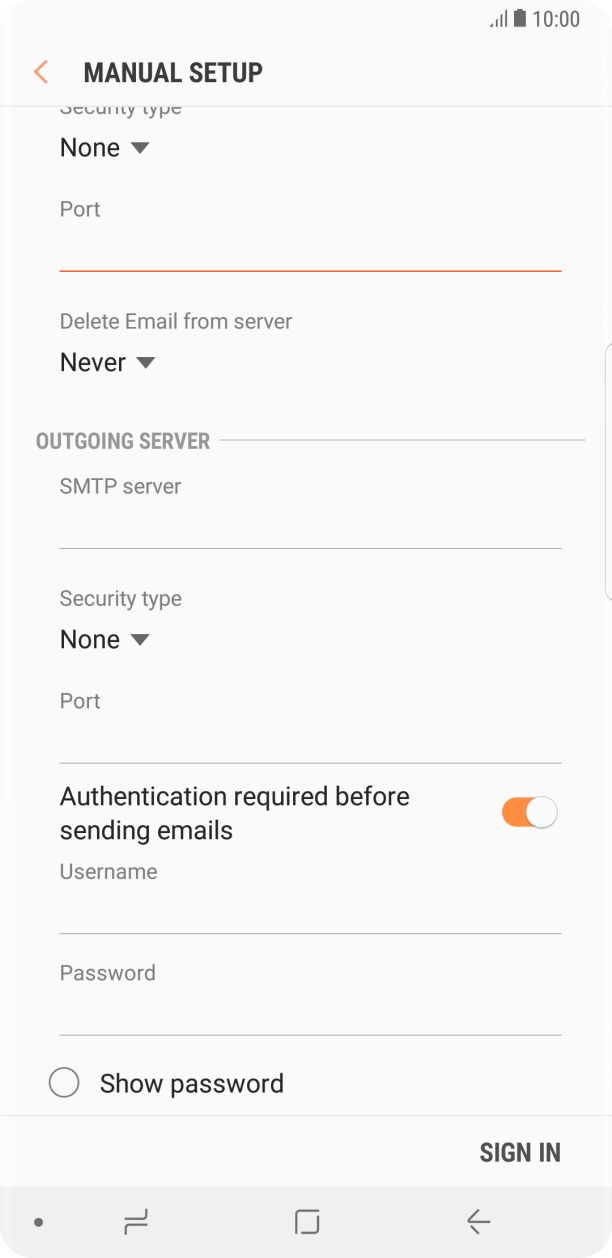 Press the drop down list below 'Delete Email from server'. Press the drop down list below 'Delete Email from server'.