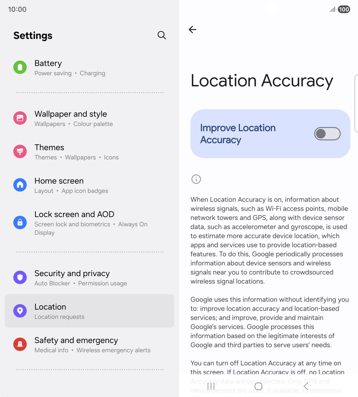 If you press the indicator next to 'Improve Location Accuracy' to turn on the function, your phone can find your exact position using the GPS satellites, the mobile network and nearby WiFi networks. Satellite-based GPS requires a clear view of the sky.