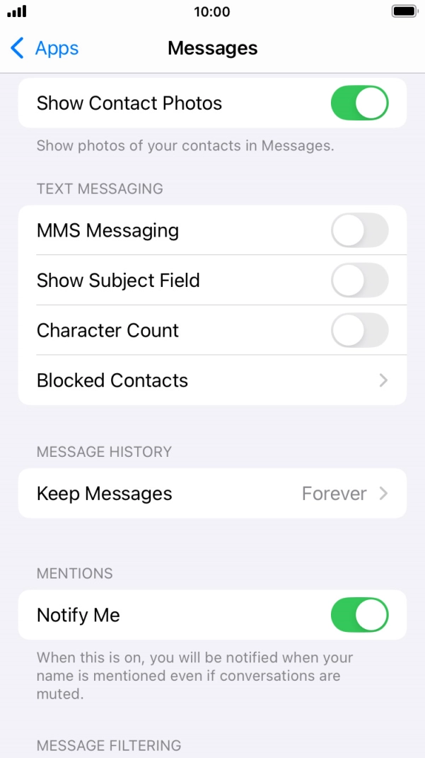 Press the indicator next to 'MMS Messaging' to turn on the function.