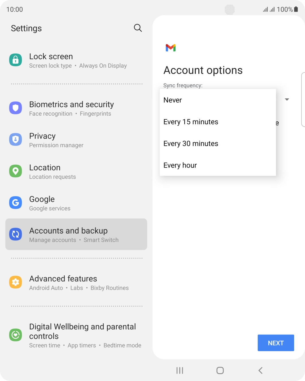 Press the required setting.