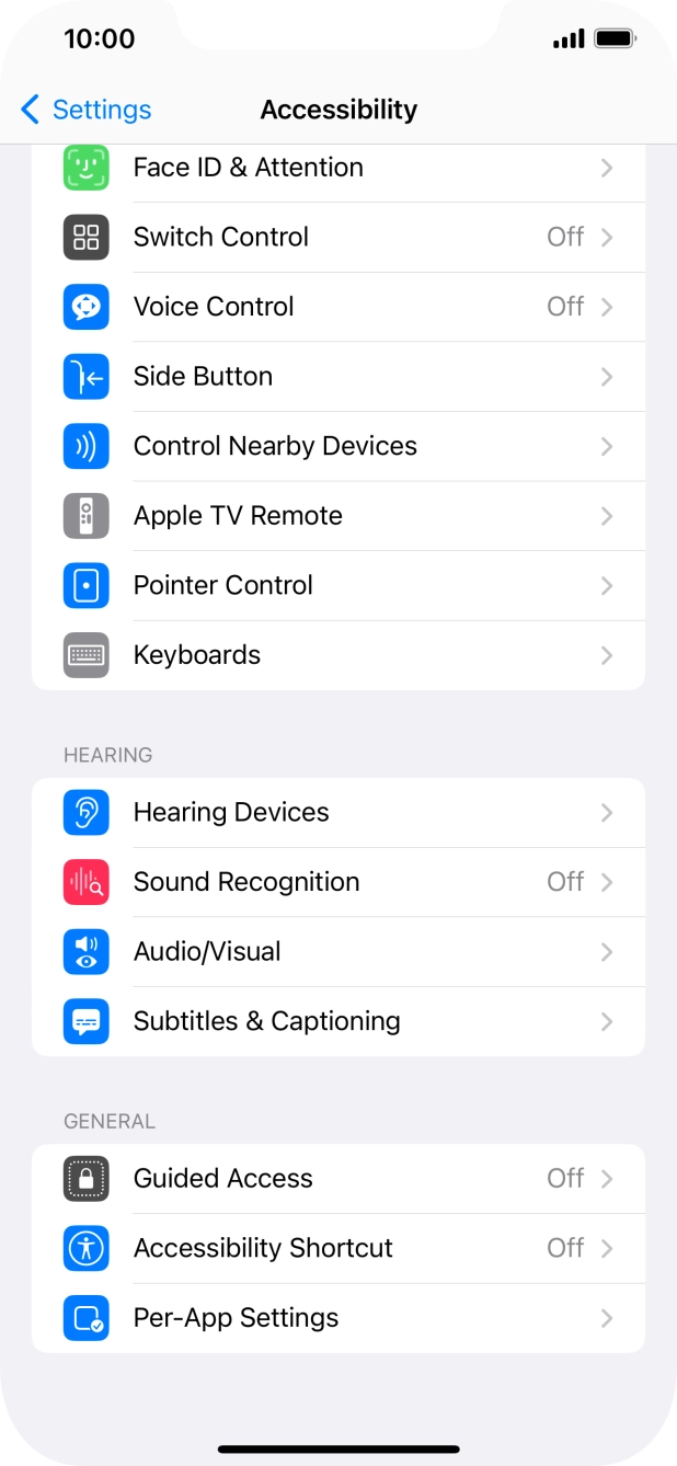 Press the required category below 'HEARING' and follow the instructions on the screen to select the required settings.