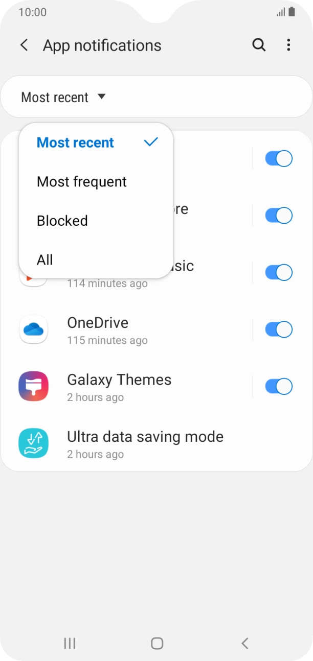 Press the required setting.