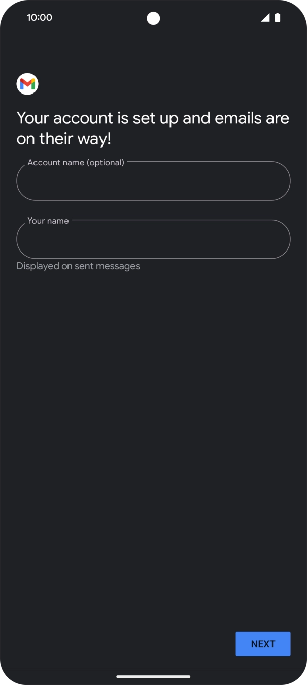 Press the field below 'Account name (optional)' and key in the required name. Press the field below 'Account name (optional)' and key in the required name.
