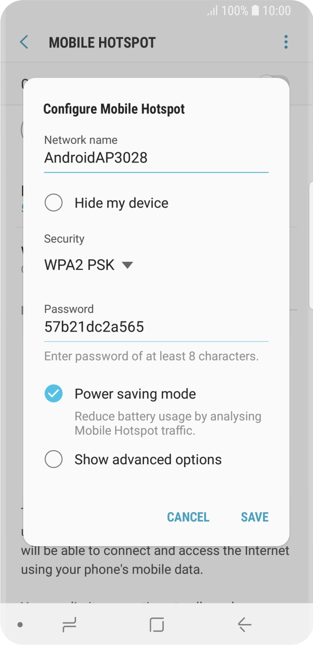 Press the field below 'Network name' and key in the required name.